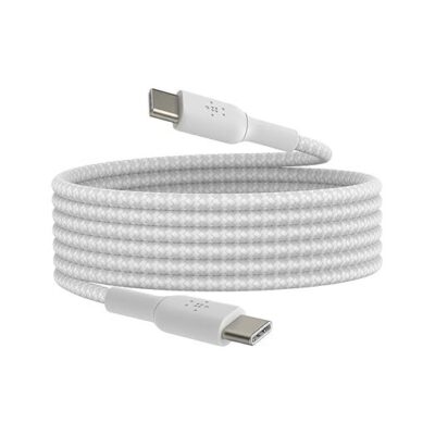 Belkin USB-C to USB-C Braided 6.6 Feet (2 Meter) Fast charging Type C Cable, for iPhone 15 Series and other USB-C Devices, Tough and Durable, 60W PD, USB-IF Certified - White