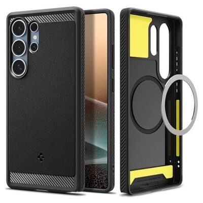 Spigen Rugged Armor Magfit Back Cover Case Compatible with Samsung Galaxy S25 Ultra (TPU + Poly Carbonate | Matte Black)