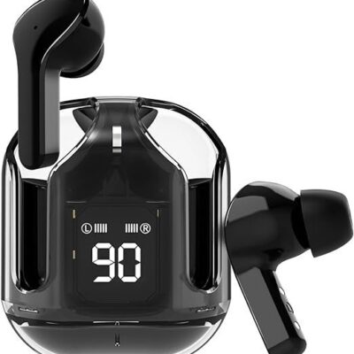 Olivepranc Ultrapods TWS Earbud Transparent Design, 30 Hrs Playtime with Fast 30 Hrs Playtime with Fast Charging Bluetooth 5.313Mm Hd Bass Drivers (Black) - in Ear