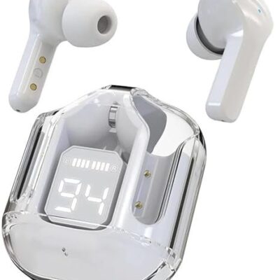 UltraPods Max TWS Earbuds Pro Bluetooth | Transparent Design | Fast Charging | 13mm HD Bass Drivers | Built-in Mic | Running, Outdoors, Music Sound (White)