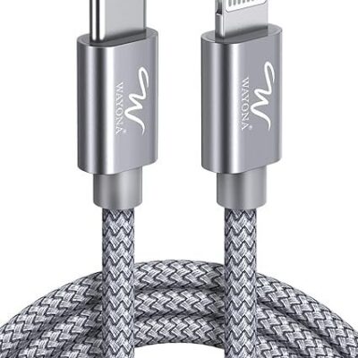 Wayona Type C to Lightning MFI Certified 20W Fast charging Nylon Braided USB C Cable for iPhone 14,14 Pro,14 Pro Max, IPhone 13 Series,12,12 Pro,11,11 Pro Max iPhone 12 Mini, X, 8 (2M, Grey)