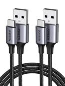 UGREEN USB A to USB C Cable [2M, 2-Pack], Nylon Braided Type C Cord Fast Charging Compatible with iPhone 16 Pro/15, Galaxy S24 S23, Pixel, Nokia, Moto, LG, Switch, Android Auto